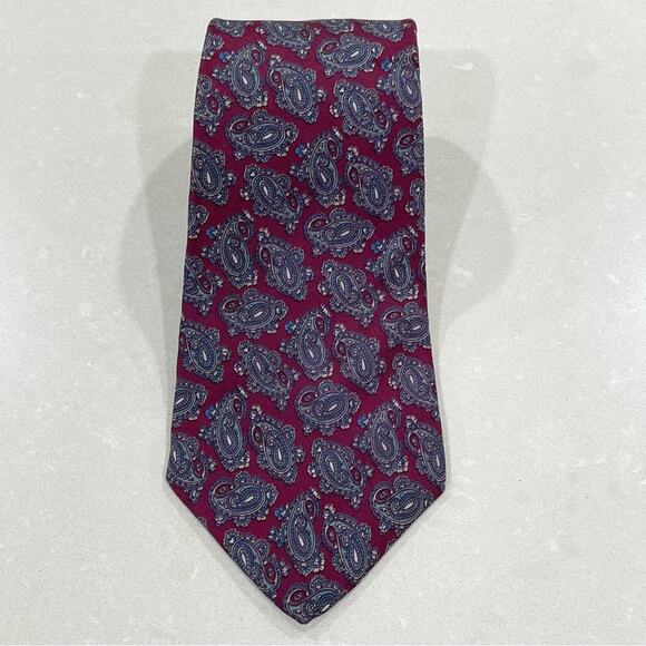 Vintage Christian Dior Monsieur Silk Tie Burgundy Blue Paisley - Picture 3 of 6